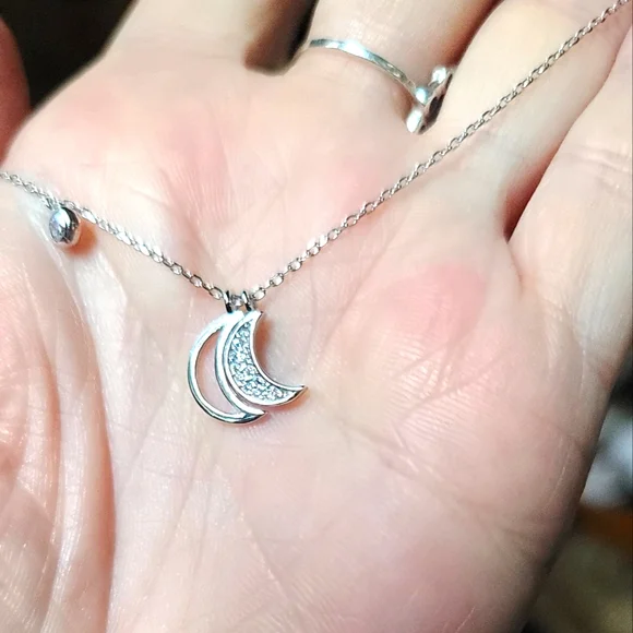 Sterling silver & white Topaz 🌙 moon phase necklace 16" - Picture 1 of 7